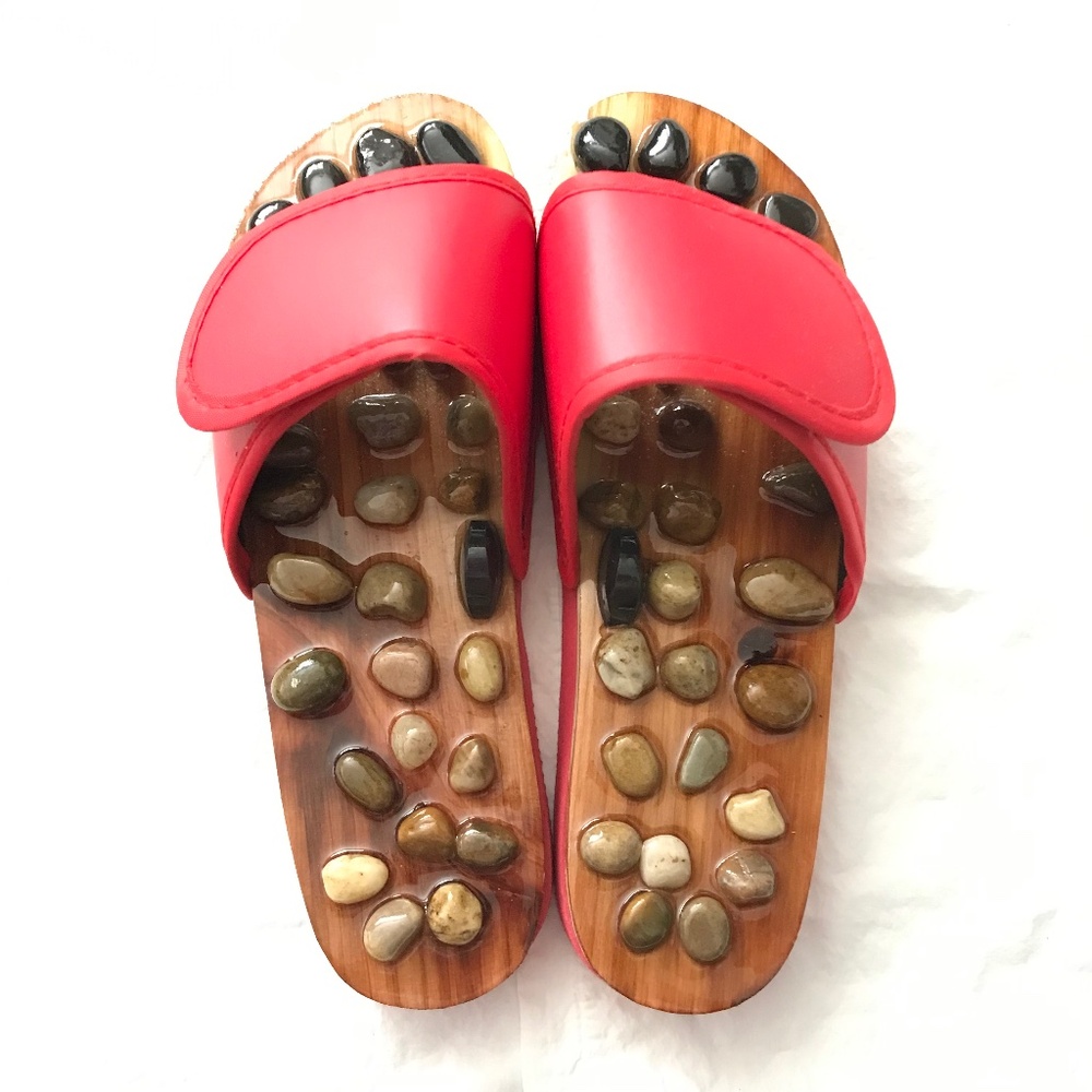 Massage Acupressure House Sandals Size EU 38 Red Relax Slippers Rocks